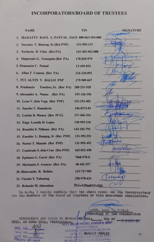 Incorporators/board of trustees